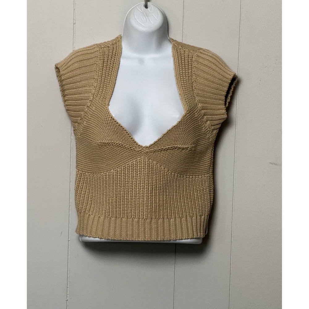 Z Supply Womens Tan Beige Shaker Knit Sweetheart V-Neck Sweater Vest Size Medium